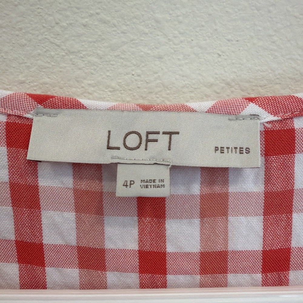 Loft Dress Red White Gingham Plaid Flutter Sleeve Midi Picnic Cottage Size 4 - Picture 2 of 8